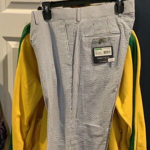 Nautica Blue and White seersucker pinstripe Trousers, 34/32